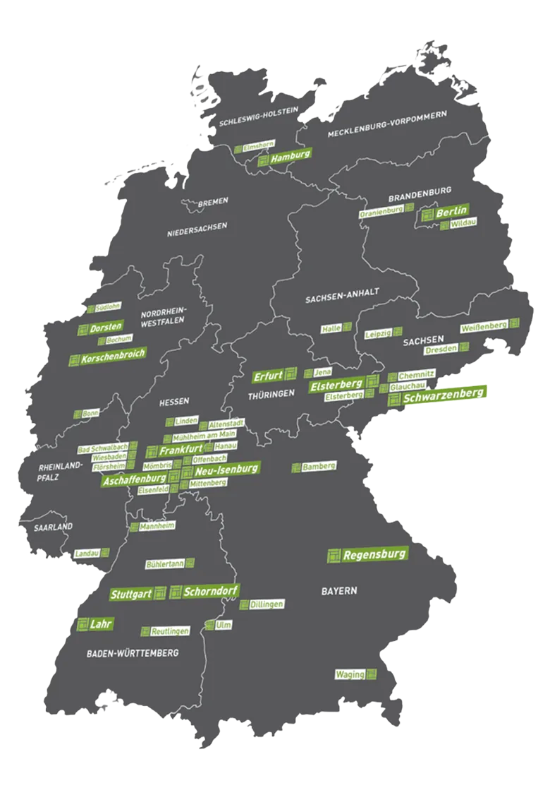 Karte von Deutschland mit Standorten des Deutschen Maklerforums